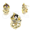 Juego de Arete y Dije de Adulto 10.59.0193.3 Oro Laminado, Diseño de Flor, con Amatista and Blanca Cristal, Pulido, Tono Dorado