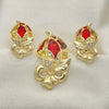 Juego de Arete y Dije de Adulto 10.59.0193.2 Oro Laminado, Diseño de Arco y Flor, con Granate Cristal and Blanca Zirconia Cubica, Pulido, Tono Dorado