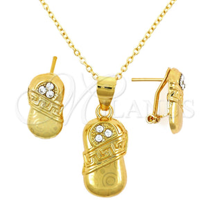 Juego de Arete y Dije de Adulto 10.170.0004 Oro Laminado, con Blanca Cristal, Mate, Tono Dorado