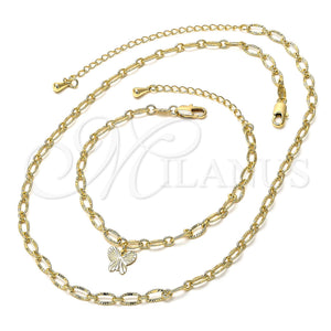 Collar y Pulsera 04.63.0199 Oro Laminado, Diseño de Mariposa, Diamantado, Tono Dorado