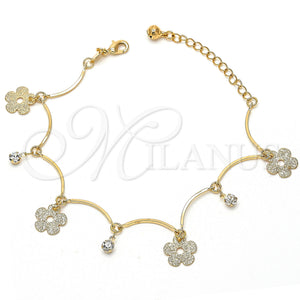 Pulsera de Dije 5.016.005.1.07 Oro Laminado, Diseño de Flor y Bola, con Blanca Zirconia Cubica, Mate, Tono Dorado (10 Inches Length)