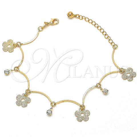 Pulsera de Dije 5.016.005.1.07 Oro Laminado, Diseño de Flor y Bola, con Blanca Zirconia Cubica, Mate, Tono Dorado (10 Inches Length)