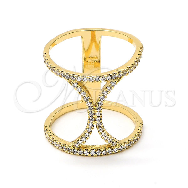 Anillo Multi Piedra 01.166.0029.09 Oro Laminado, con Blanca Zirconia Cubica, Pulido, Tono Dorado (Size 9)