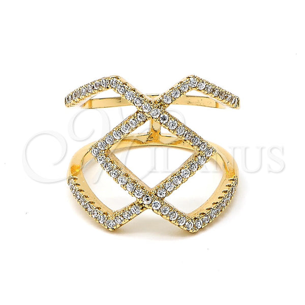 Anillo Multi Piedra 01.155.0026.07 Oro Laminado, con Blanca Zirconia Cubica, Pulido, Tono Dorado (Size 7)