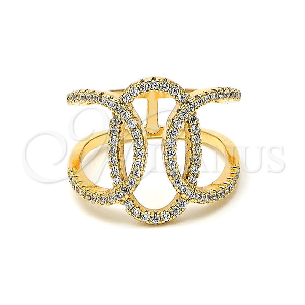 Anillo Multi Piedra 01.155.0045.09 Oro Laminado, con Blanca Zirconia Cubica, Pulido, Tono Dorado (Size 9)