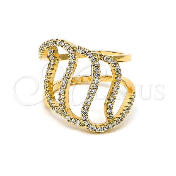 Anillo Multi Piedra 01.155.0043.09 Oro Laminado, con Blanca Zirconia Cubica, Pulido, Tono Dorado (Size 9)