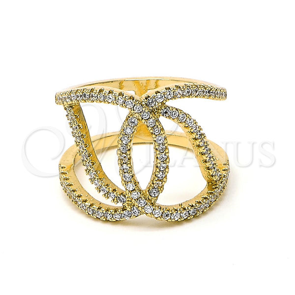 Anillo Multi Piedra 01.155.0044.09 Oro Laminado, con Blanca Micro Pave, Pulido, Tono Dorado (Size 9)