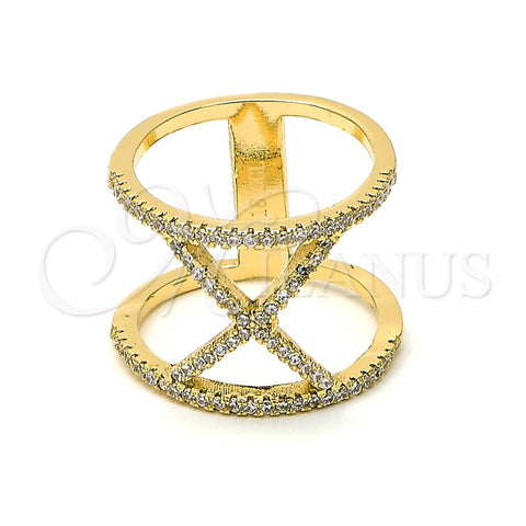 Anillo Multi Piedra 01.166.0031.09 Oro Laminado, con Blanca Zirconia Cubica, Pulido, Tono Dorado (Size 9)