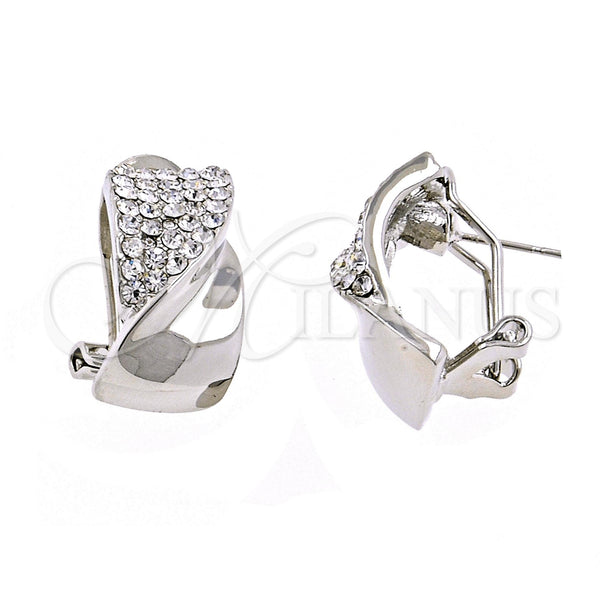 Arete Dormilona 02.59.0073.1 *PROMO* Rodio Laminado, Diseño de Arco y Torcido, con Blanca Cristal, Pulido, Rodinado