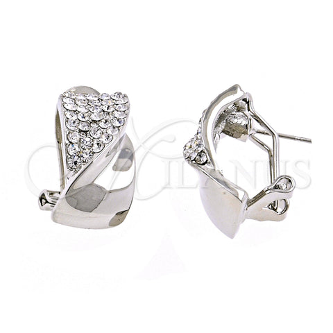 Arete Dormilona 02.59.0073.1 *PROMO* Rodio Laminado, Diseño de Arco y Torcido, con Blanca Cristal, Pulido, Rodinado