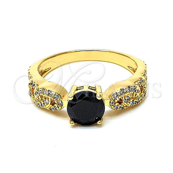 Anillo Multi Piedra 01.194.0004.1.09 Oro Laminado, con Negro Zirconia Cubica and Blanca Micro Pave, Pulido, Tono Dorado (Size 9)