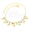 Tobillera de Dije 03.63.0644.10 Oro Laminado, Diseño de Zapato, con Blanca Zirconia Cubica, Diamantado, Tono Dorado (05 MM Thickness, 10 Inches Length)