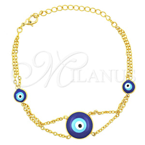 Pulsera Elegante 03.60.0118.07 Oro Laminado, Diseño de Ojo Griego, con Zafiro Azul Opal, Pulido, Tono Dorado (7 Inches Length)