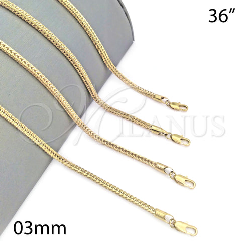 Gargantilla Basica 04.63.0210.36 Oro Laminado, Diamantado, Tono Dorado (03 MM Thickness, 36 Inches Length)