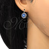 Arete Gancho Frances 5.125.009.1 Oro Laminado, Diseño de Flor, con Zafiro Azul and Blanca Cristal, Pulido, Tono Dorado