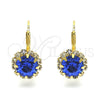 Arete Gancho Frances 5.125.009.1 Oro Laminado, Diseño de Flor, con Zafiro Azul and Blanca Cristal, Pulido, Tono Dorado