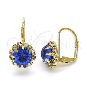 Arete Gancho Frances 5.125.009.1 Oro Laminado, Diseño de Flor, con Zafiro Azul and Blanca Cristal, Pulido, Tono Dorado
