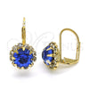 Arete Gancho Frances 5.125.009.1 Oro Laminado, Diseño de Flor, con Zafiro Azul and Blanca Cristal, Pulido, Tono Dorado