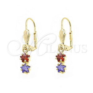 Arete Colgante 02.63.2430.1 Oro Laminado, Diseño de Estrella, con Multicolor Zirconia Cubica, Pulido, Tono Dorado