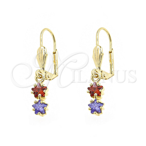 Arete Colgante 02.63.2430.1 Oro Laminado, Diseño de Estrella, con Multicolor Zirconia Cubica, Pulido, Tono Dorado