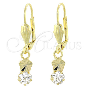 Arete Colgante 02.63.2438 Oro Laminado, Diseño de Flor, con Blanca Zirconia Cubica, Pulido, Tono Dorado