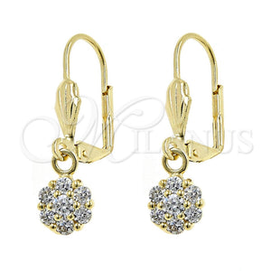 Arete Colgante 02.63.2432 Oro Laminado, Diseño de Flor, con Blanca Zirconia Cubica, Pulido, Tono Dorado