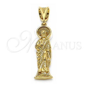 Dije Religioso 05.185.0002 Oro Laminado, Diseño de Jesus, Diamantado, Tono Dorado