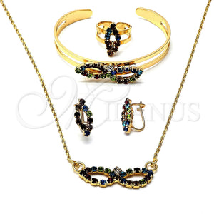 Collar, Pulsera, Dije y Anillo 06.165.0008 Oro Laminado, Diseño de Infinito, con Multicolor Zirconia Cubica, Pulido, Tono Dorado