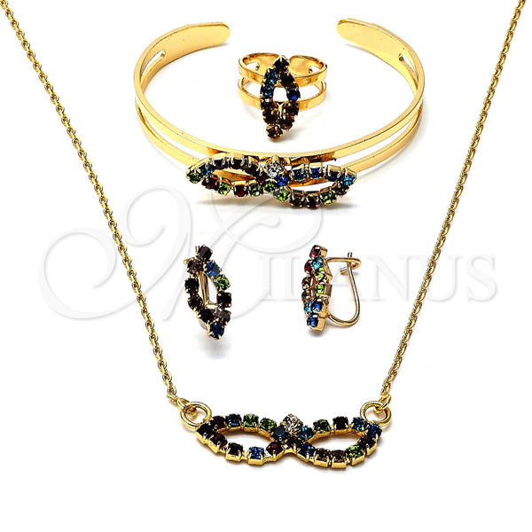 Collar, Pulsera, Dije y Anillo 06.165.0008 Oro Laminado, Diseño de Infinito, con Multicolor Zirconia Cubica, Pulido, Tono Dorado