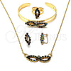Collar, Pulsera, Dije y Anillo 06.165.0008 Oro Laminado, Diseño de Infinito, con Multicolor Zirconia Cubica, Pulido, Tono Dorado