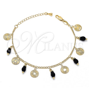 Pulsera de Dije 03.63.1279.08 Oro Laminado, Diseño de Gota, con Negro Cristal, Diamantado, Tono Dorado (0.35 Gauge, 03 MM Thickness, 8 Inches Length)