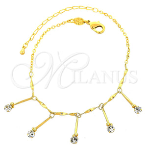Tobillera de Dije 03.63.1281.10 Oro Laminado, con Blanca Zirconia Cubica, Pulido, Tono Dorado (02 MM Thickness, 10 Inches Length)