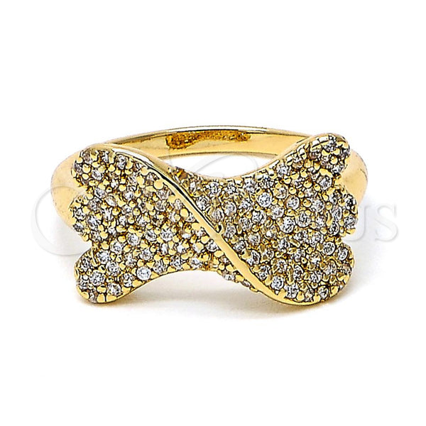 Anillo Multi Piedra 01.122.0010.08 Oro Laminado, Diseño de Arco, con Blanca Zirconia Cubica, Pulido, Tono Dorado (Size 8)