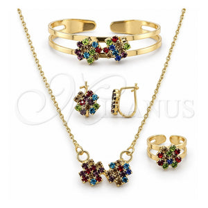 Collar, Pulsera, Dije y Anillo 06.165.0009 Oro Laminado, Diseño de Flor, con Zirconia Cubica Multicolor, Pulido, Tono Dorado