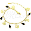 Pulsera de Dije 03.63.0179.08 Oro Laminado, Diseño de Flor, con Negro Cristal, Diamantado, Tono Dorado (02 MM Thickness, 8 Inches Length)