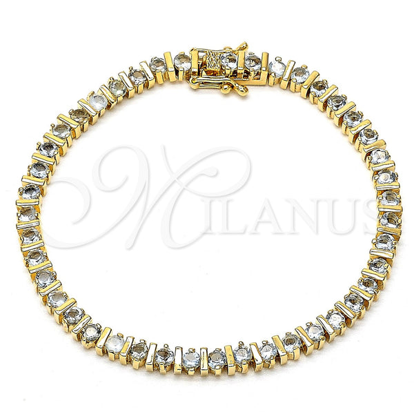Pulsera Tennis 03.60.0146 Oro Laminado, con Blanca Zirconia Cubica, Pulido, Tono Dorado (04 MM Thickness, 7 Inches Length)