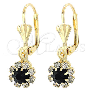 Arete Colgante 5.125.017.1 Oro Laminado, Diseño de Flor, con Negro and Blanca Zirconia Cubica, Pulido, Tono Dorado