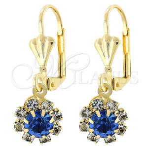 Arete Colgante 5.125.017.3 Oro Laminado, Diseño de Flor, con Zafiro Azul and Blanca Zirconia Cubica, Pulido, Tono Dorado