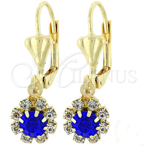 Arete Colgante 5.125.017.4 Oro Laminado, Diseño de Flor, con Tanzanita and Blanca Zirconia Cubica, Pulido, Tono Dorado