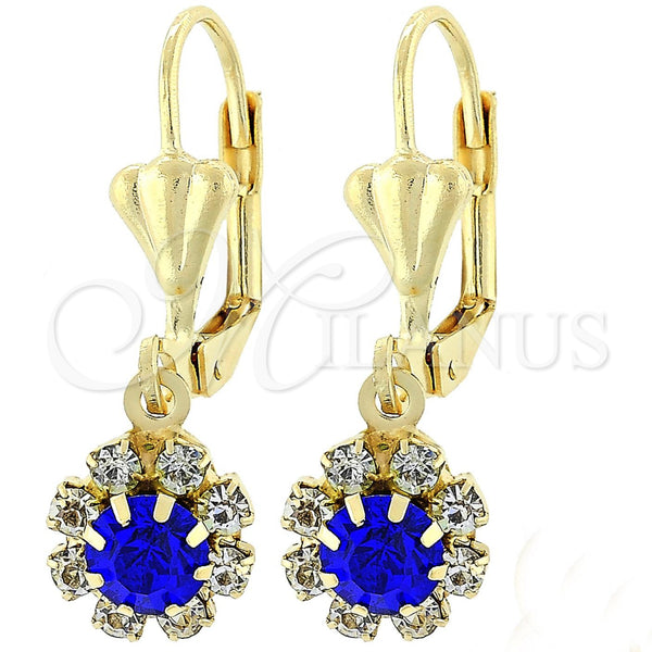 Arete Colgante 5.125.017.4 Oro Laminado, Diseño de Flor, con Tanzanita and Blanca Zirconia Cubica, Pulido, Tono Dorado