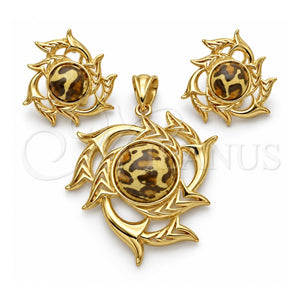Juego de Arete y Dije de Adulto 10.91.0321 Oro Laminado, con Opal Multicolor, Mate, Tono Dorado