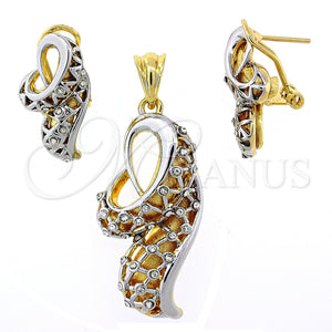 Juego de Arete y Dije de Adulto 10.91.0320 Oro Laminado, con Blanca Cristal, Pulido, Dos Tonos