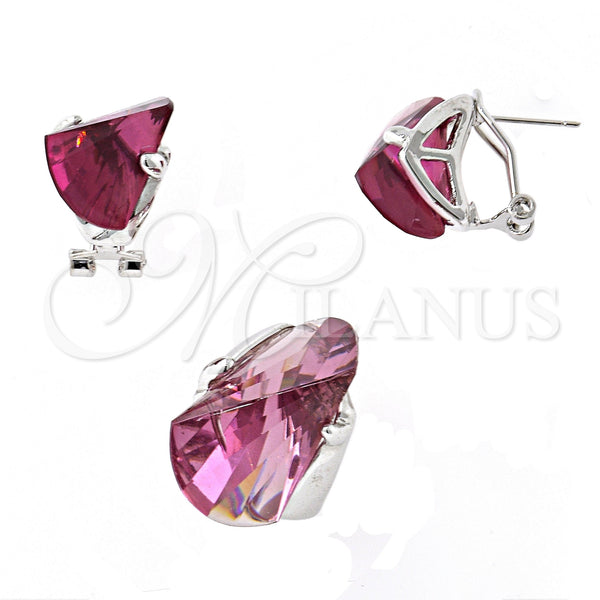 Juego de Arete y Dije de Adulto 10.91.0276 Rodio Laminado, con Zirconia Cubica Rodolito Claro, Pulido, Rodinado