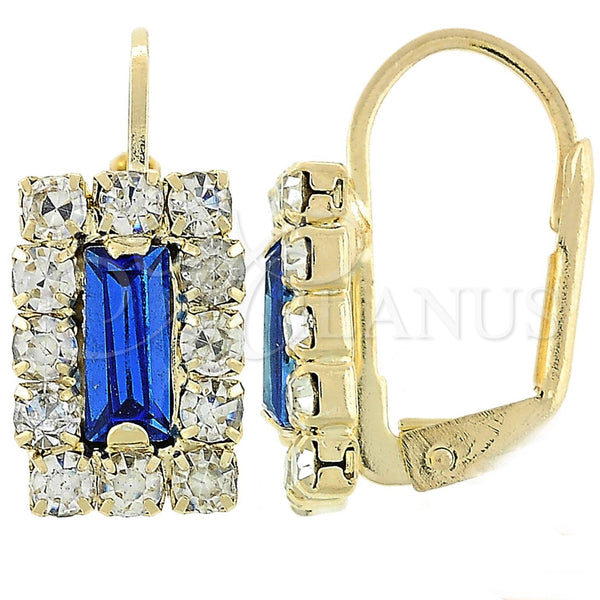 Arete Gancho Frances 5.125.020.3 Oro Laminado, con Zafiro Azul and Blanca Zirconia Cubica, Pulido, Tono Dorado