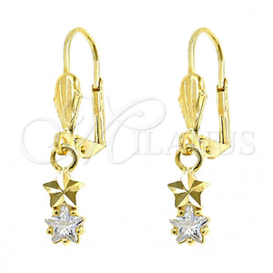 Arete Colgante 02.63.2447 Oro Laminado, Diseño de Estrella, con Blanca Zirconia Cubica, Pulido, Tono Dorado