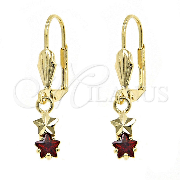 Arete Colgante 02.63.2447.1 Oro Laminado, Diseño de Estrella, con Granate Zirconia Cubica, Pulido, Tono Dorado