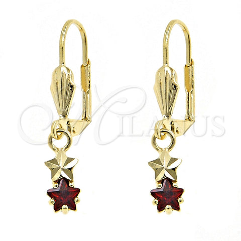 Arete Colgante 02.63.2447.1 Oro Laminado, Diseño de Estrella, con Granate Zirconia Cubica, Pulido, Tono Dorado