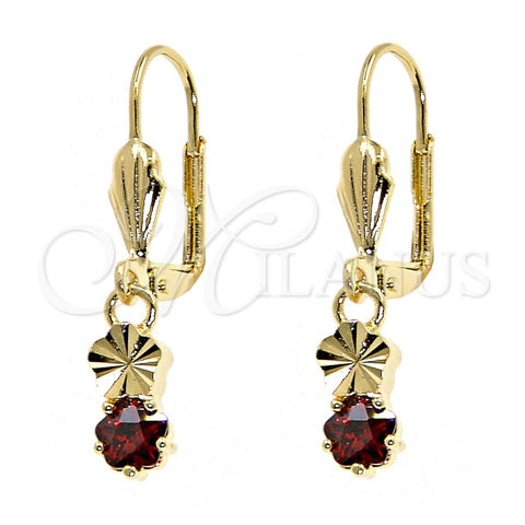 Arete Colgante 02.63.2438.1 Oro Laminado, Diseño de Flor, con Granate Zirconia Cubica, Diamantado, Tono Dorado