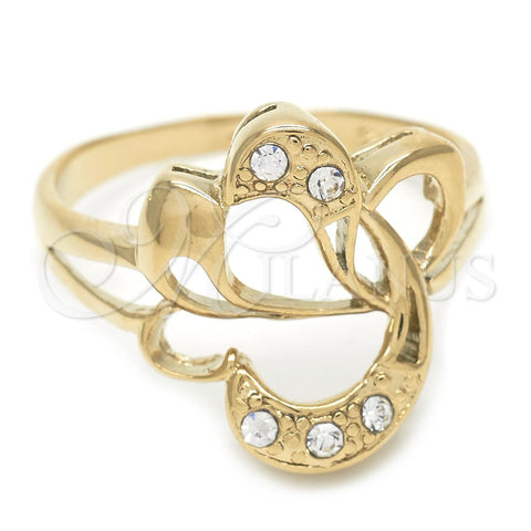 Anillo Multi Piedra 01.165.0002.10 Oro Laminado, Diseño de Corazón, con Blanca Cristal, Pulido, Tono Dorado (Size 10)