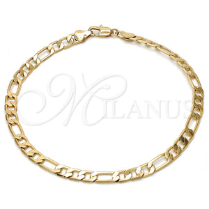 Tobillera Básica 5.222.014.10 Oro Laminado, Diseño de Figaro, Pulido, Tono Dorado (Calibre 140, Grosor 05.3 MM, 10 Pulgadas de Largo)